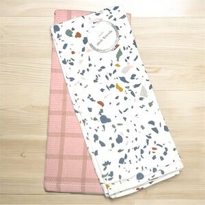 Kitchen Towels Dish‎ Towels Hand Towels Set Of 2 Pink Plaid And Terrazzo